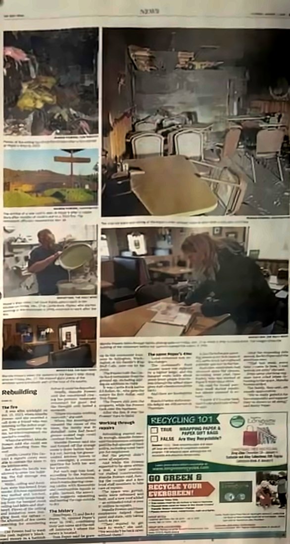 Daily News page with photos of the restaurant after the fire
